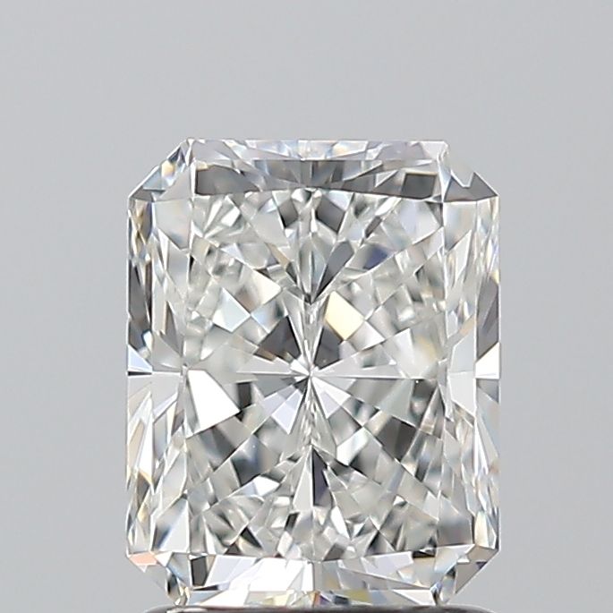Radiant cut diamond with brilliant facets, showcasing sparkle and clarity against neutral background