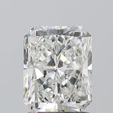 Radiant cut diamond with brilliant facets, showcasing sparkle and clarity against neutral background