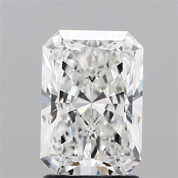 Radiant cut diamond with brilliant facets, showcasing clarity and sparkle against neutral background