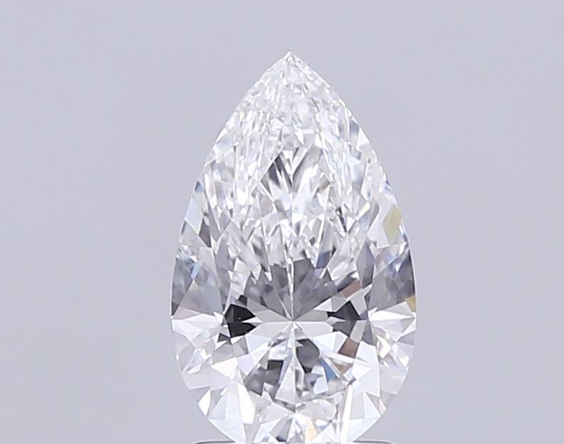 Pear-shaped natural diamond with brilliant cut, showcasing fire and clarity against neutral background