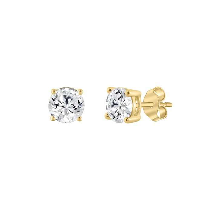 Yellow gold stud earrings with round brilliant diamonds, classic solitaire design